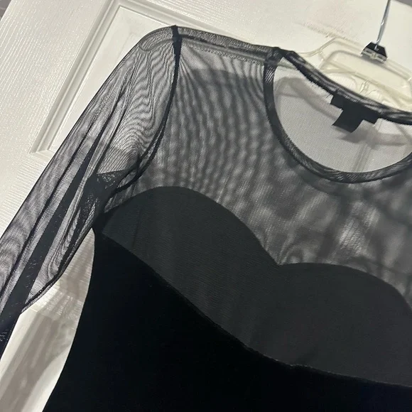 Aqua Black Velvet Party/Cocktail Dress with Sheer Sleeves - Picture 11 of 13